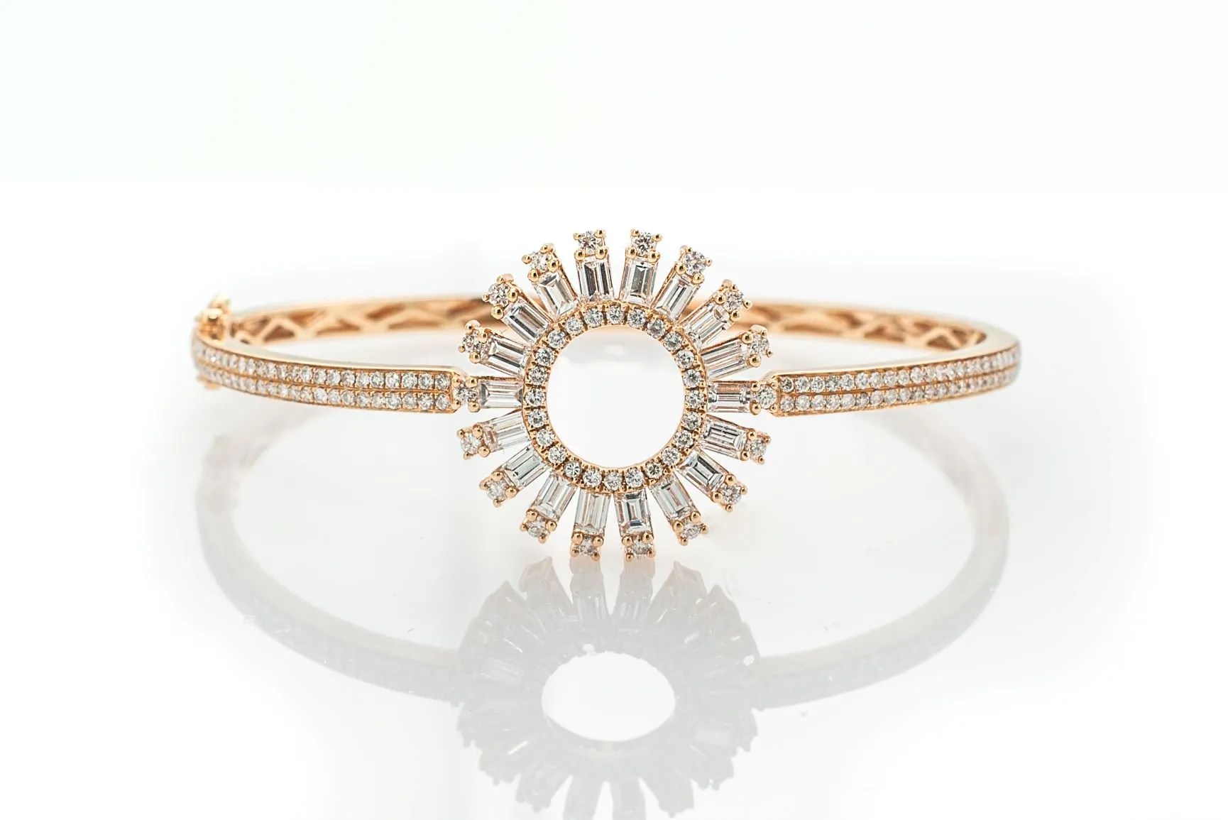 18k Rose Gold Baguette Diamond Bangle Bracelet