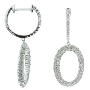 18K White Gold Diamond Hoop Earrings with Open Oval Dangle