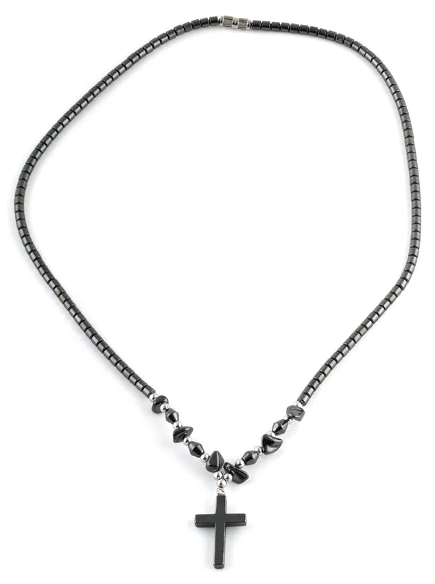 18" Black Cross Hematite Necklace