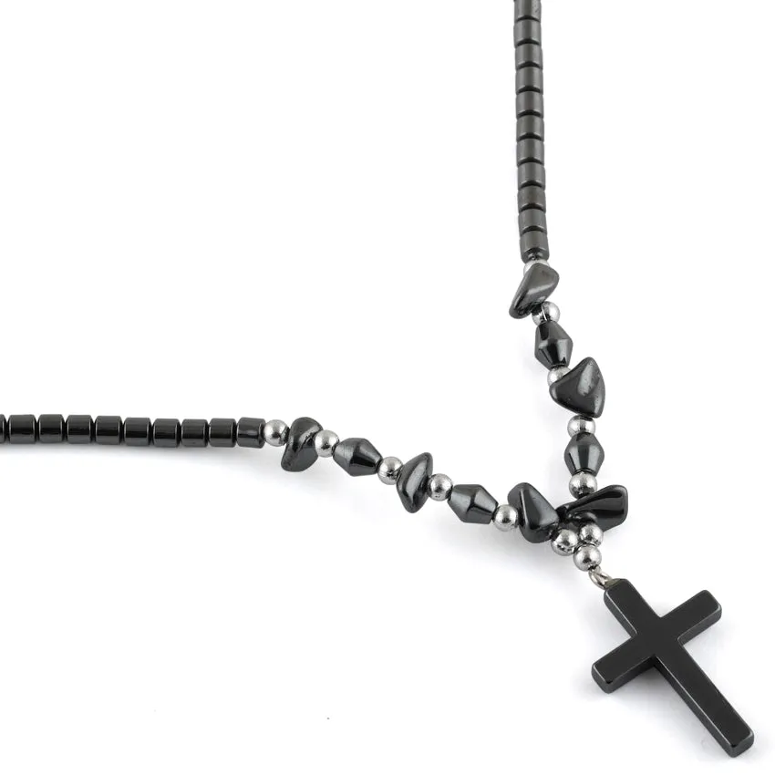 18" Black Cross Hematite Necklace