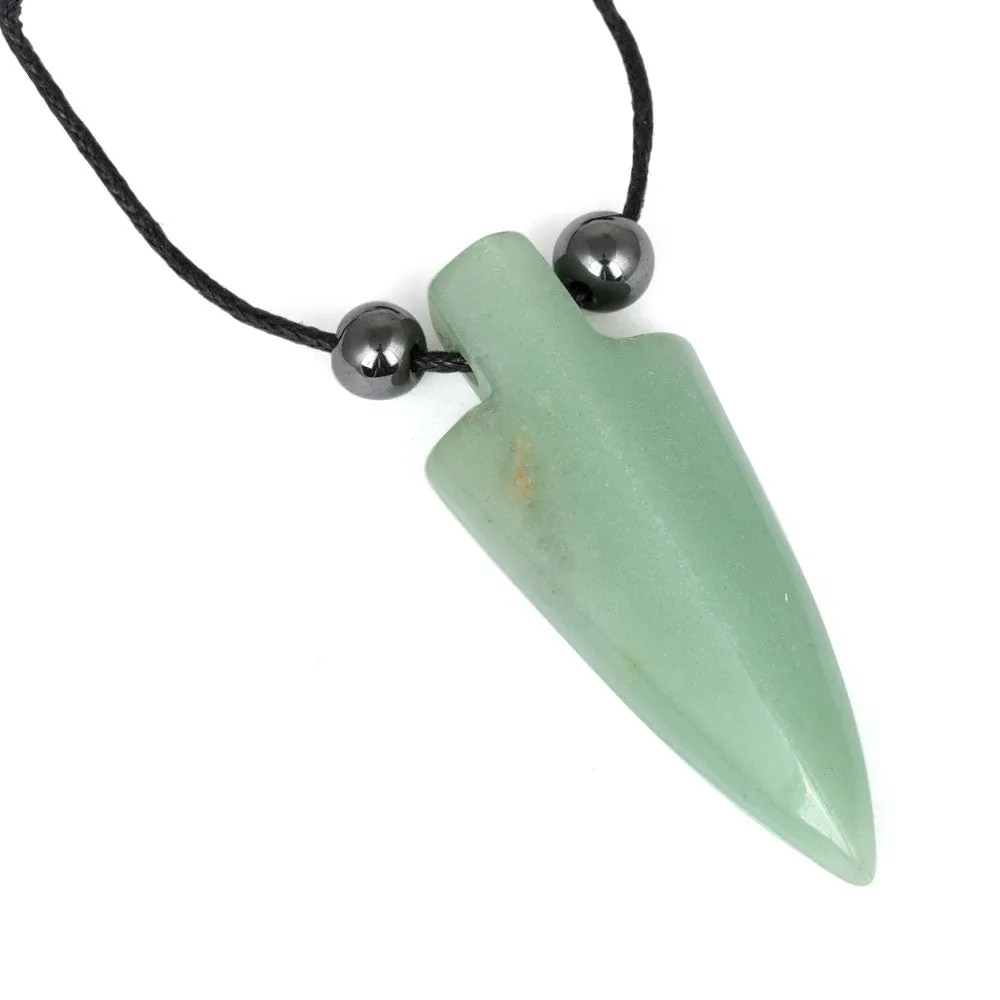 18x44mm Green Aventurine Arrowhead Adj Cord Necklace