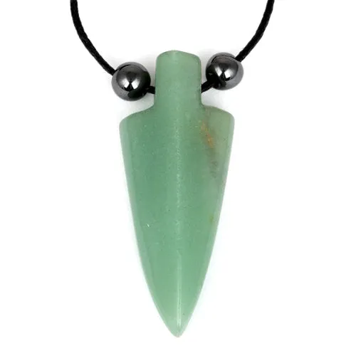 18x44mm Green Aventurine Arrowhead Adj Cord Necklace