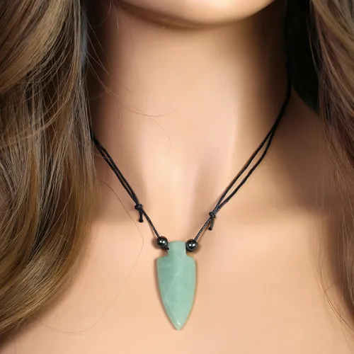 18x44mm Green Aventurine Arrowhead Adj Cord Necklace