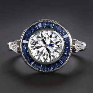 2 CARAT DIAMOND SAPPHIRE ENGAGEMENT RING GIA CERTIFIED VINTAGE STYLE ART DECO