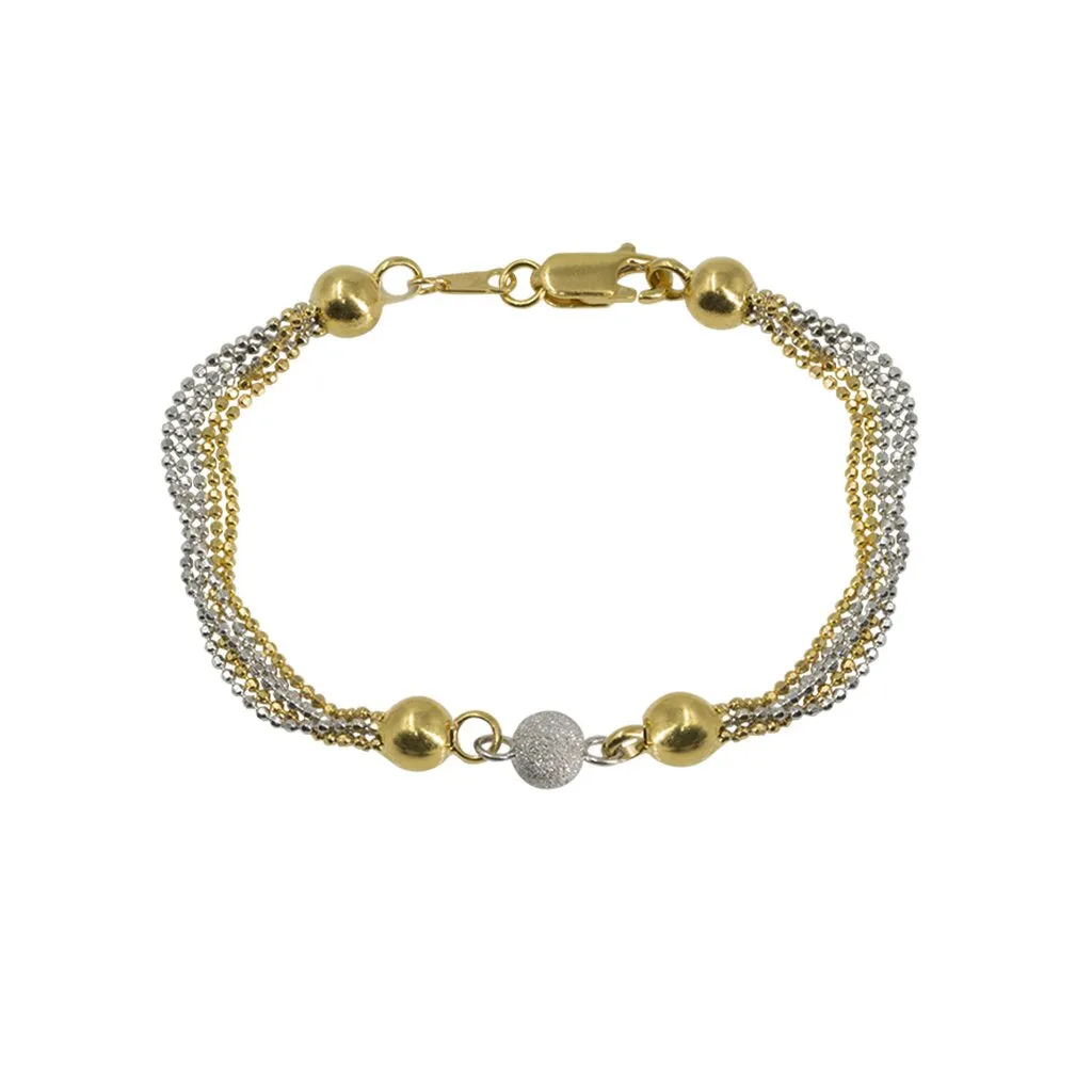 22K Multi Tone Gold Bracelet W/ Multi Beaded Strands & Gold Ball Accents