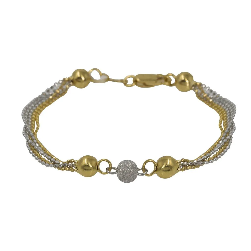 22K Multi Tone Gold Bracelet W/ Multi Beaded Strands & Gold Ball Accents