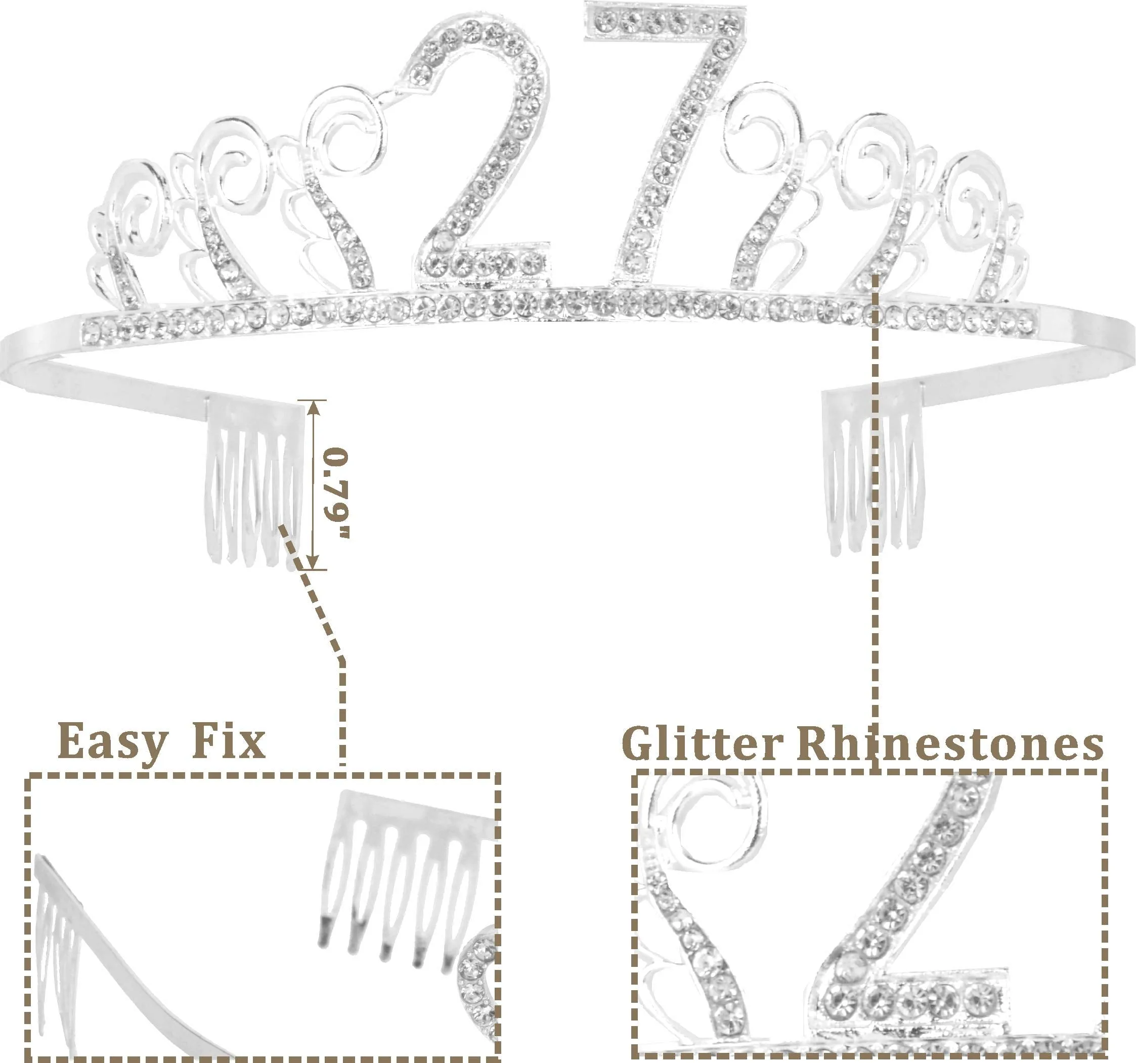 27th Birthday Gifts for Women, 27th Birthday Tiara and Sash Silver, HAPPY 27th Birthday