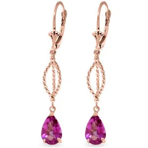 3 Carat 14K Solid Rose Gold Pink Topaz Dangling Earrings