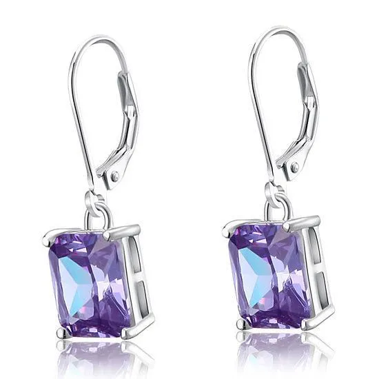 4 Carat Purple Created Sapphire 925 Sterling Silver Dangle Earrings MXFE8037