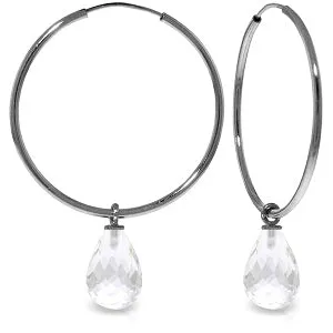 4.5 Carat 14K Solid White Gold Hoop Earrings Natural White Topaz