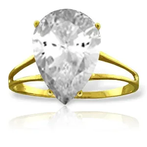 5 Carat 14K Solid Yellow Gold Ring Natural White Topaz