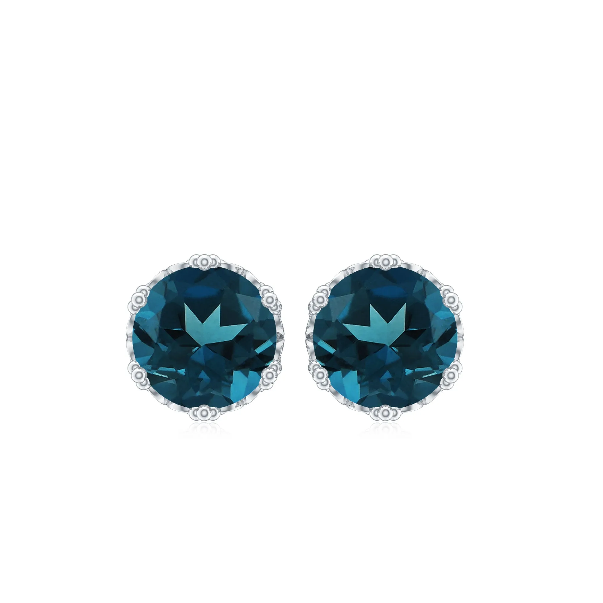 6 MM London Blue Topaz Solitaire Crown Stud Earrings