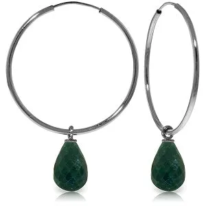 6.6 Carat 14K Solid White Gold Hoop Earrings Natural Emerald