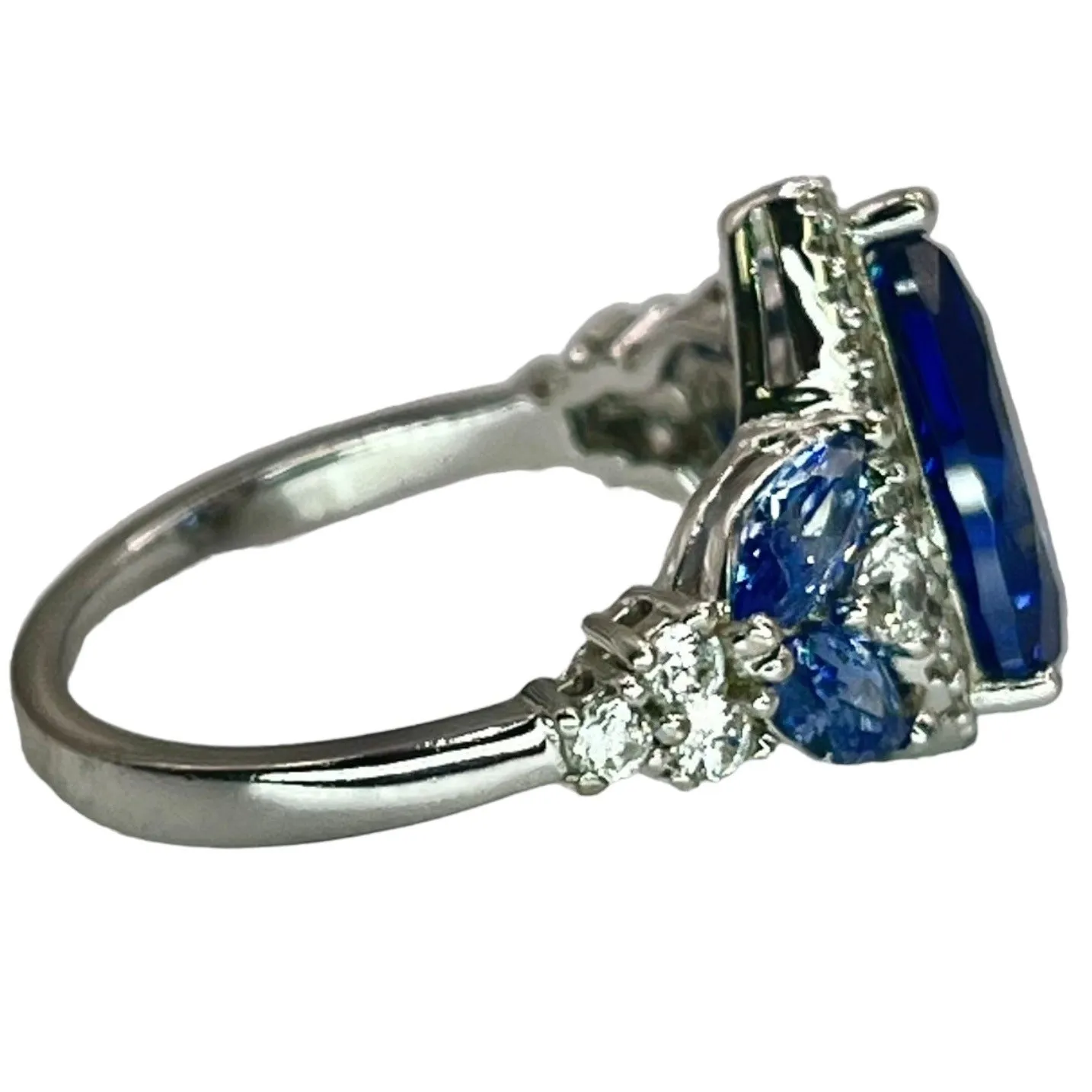 925 Sterling Silver Blue Sapphire Pear Cut CZ Halo Ring Size 7.75 Cocktail