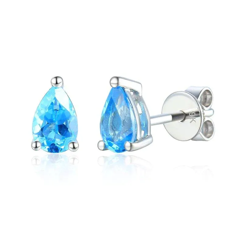 9ct White Gold 0.87ct Pear Cut Blue Topaz Stud Earrings