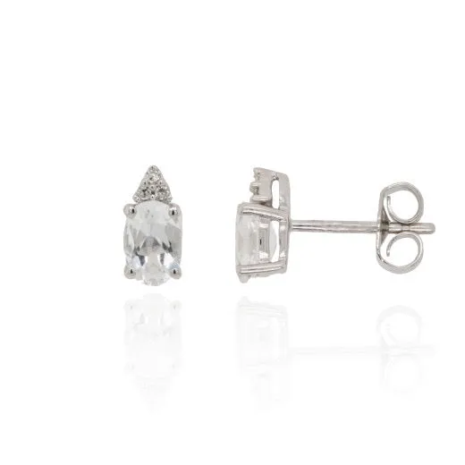 9ct White Gold Rock Crystal & Diamond Stud Earrings