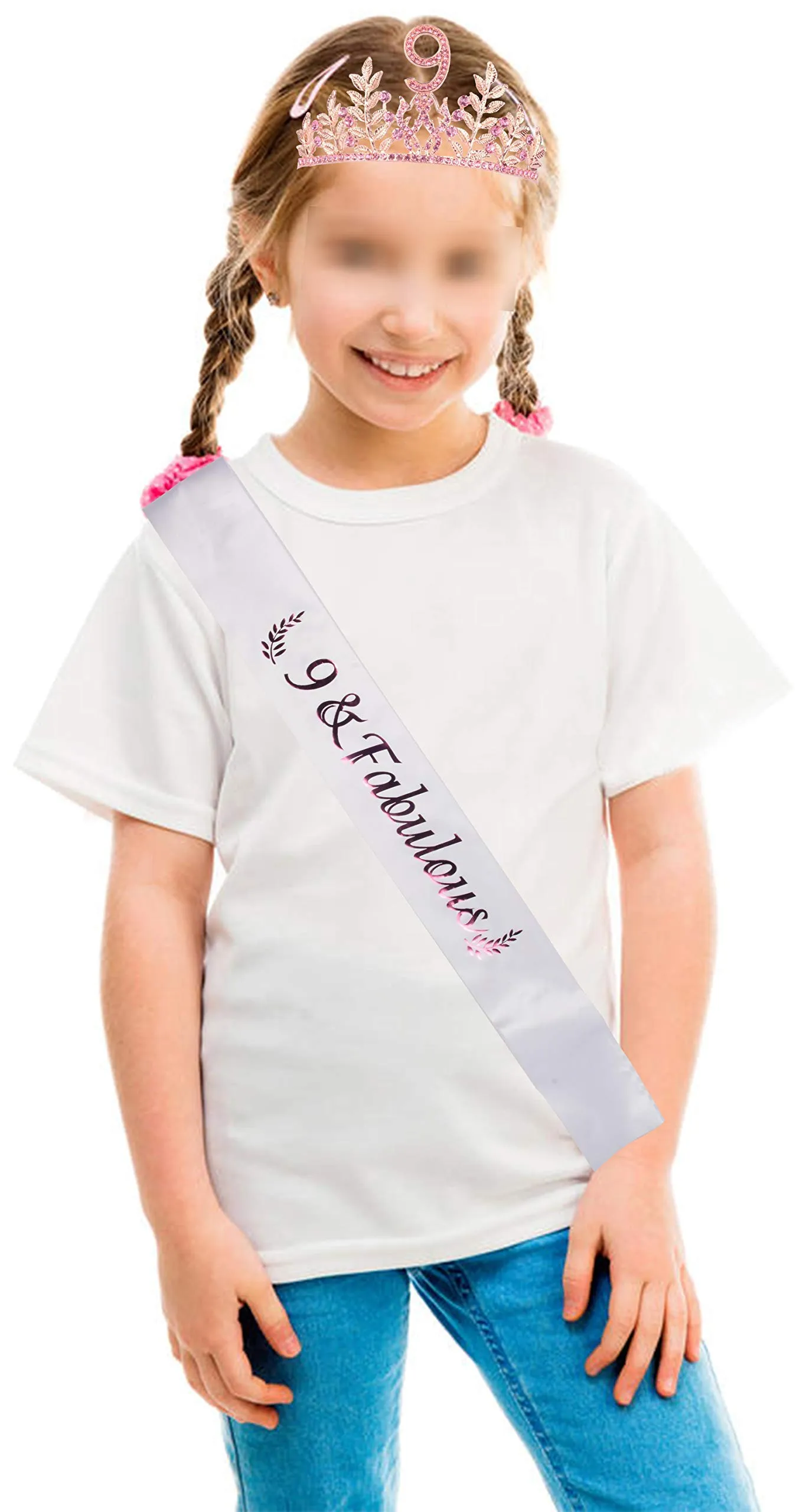 9th Birthday Gifts for Girls, 9th Birthday Tiara and Sash, 9 Fabulous Sash and Crystal