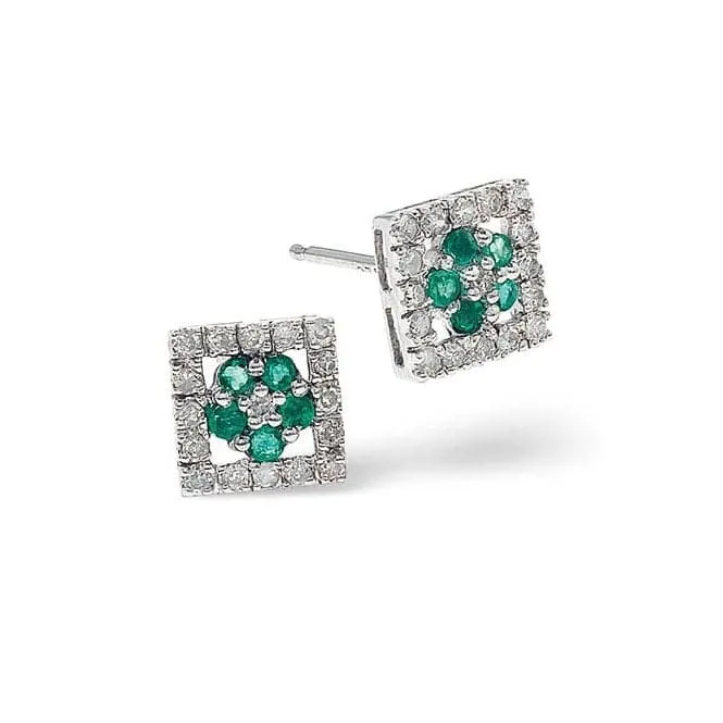 Acotis Diamonds 9K White Gold 0.24ct Diamond Emerald Earrings F1692