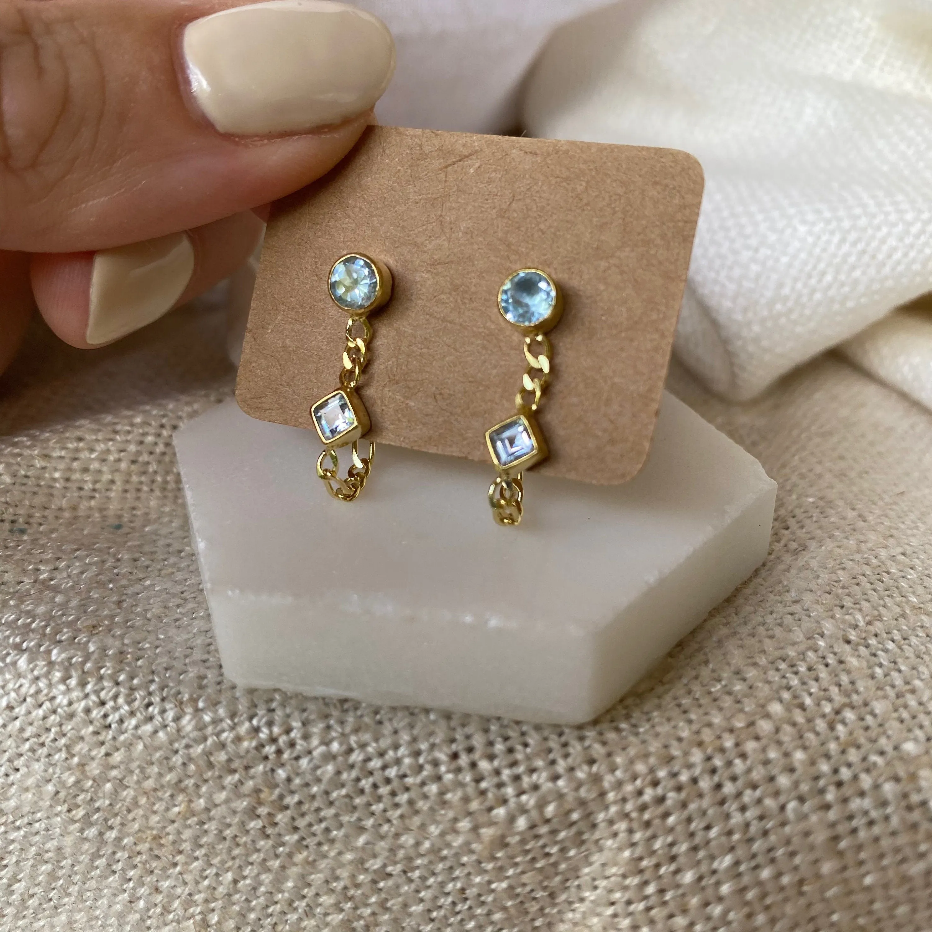 Ada 14K Gold Vermeil Blue Topaz Studs