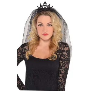 Adult Black Tiara with Veil - Halloween Costume Accessories