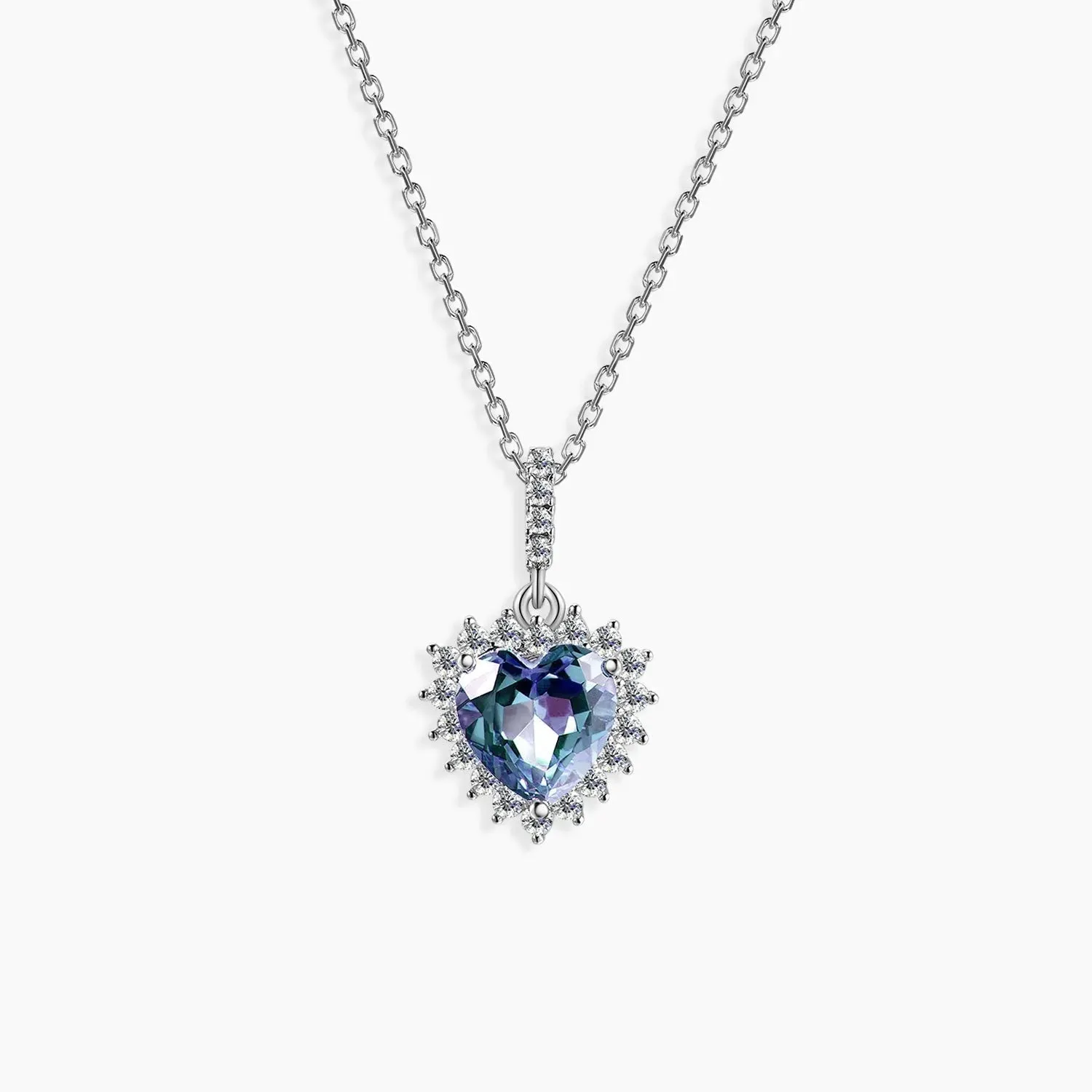 Alexandrite Heart Shape Halo Pendant Necklace in Sterling Silver - Irosk Australia®