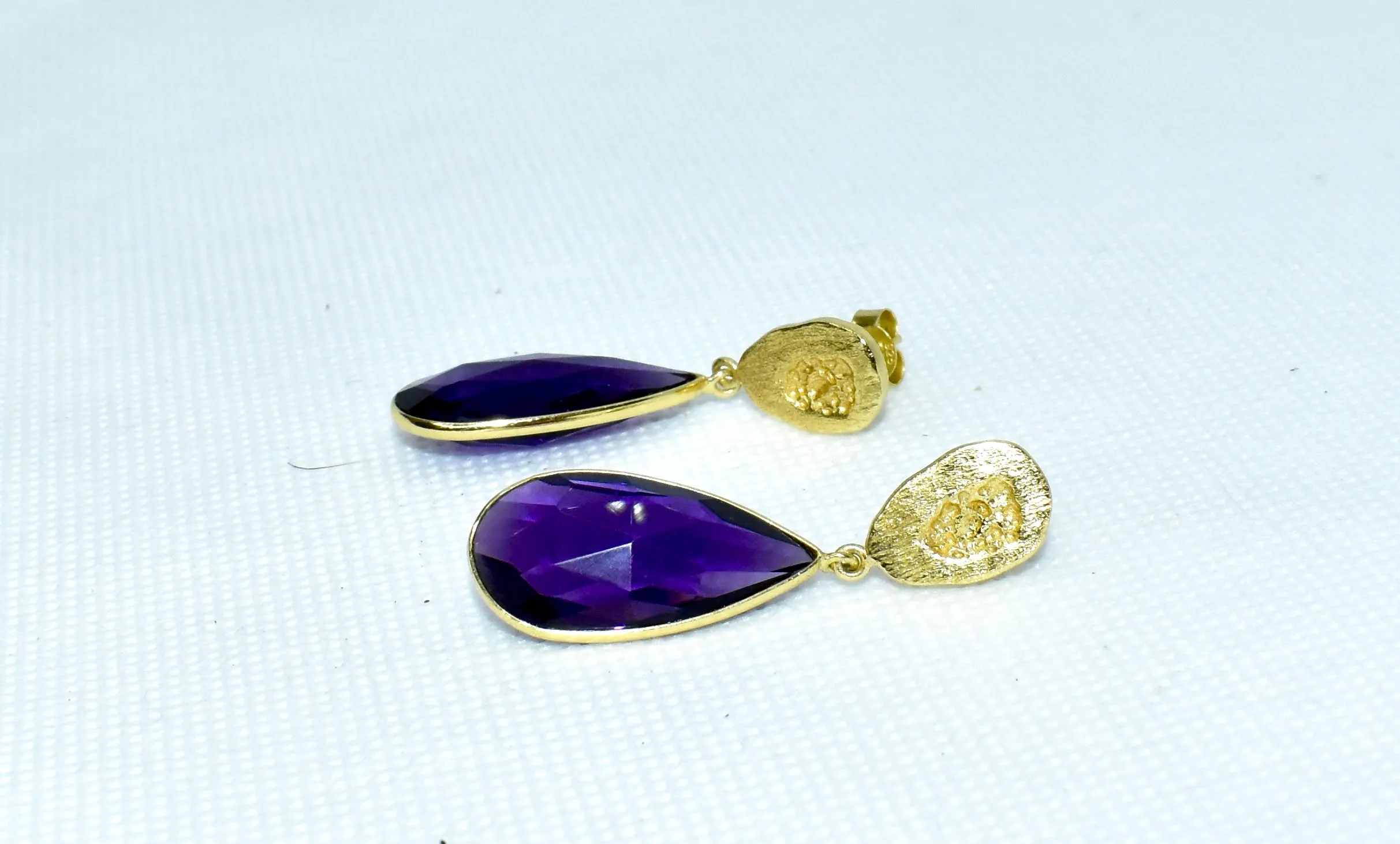 Amethyst & Gold Detail Drop Earrings