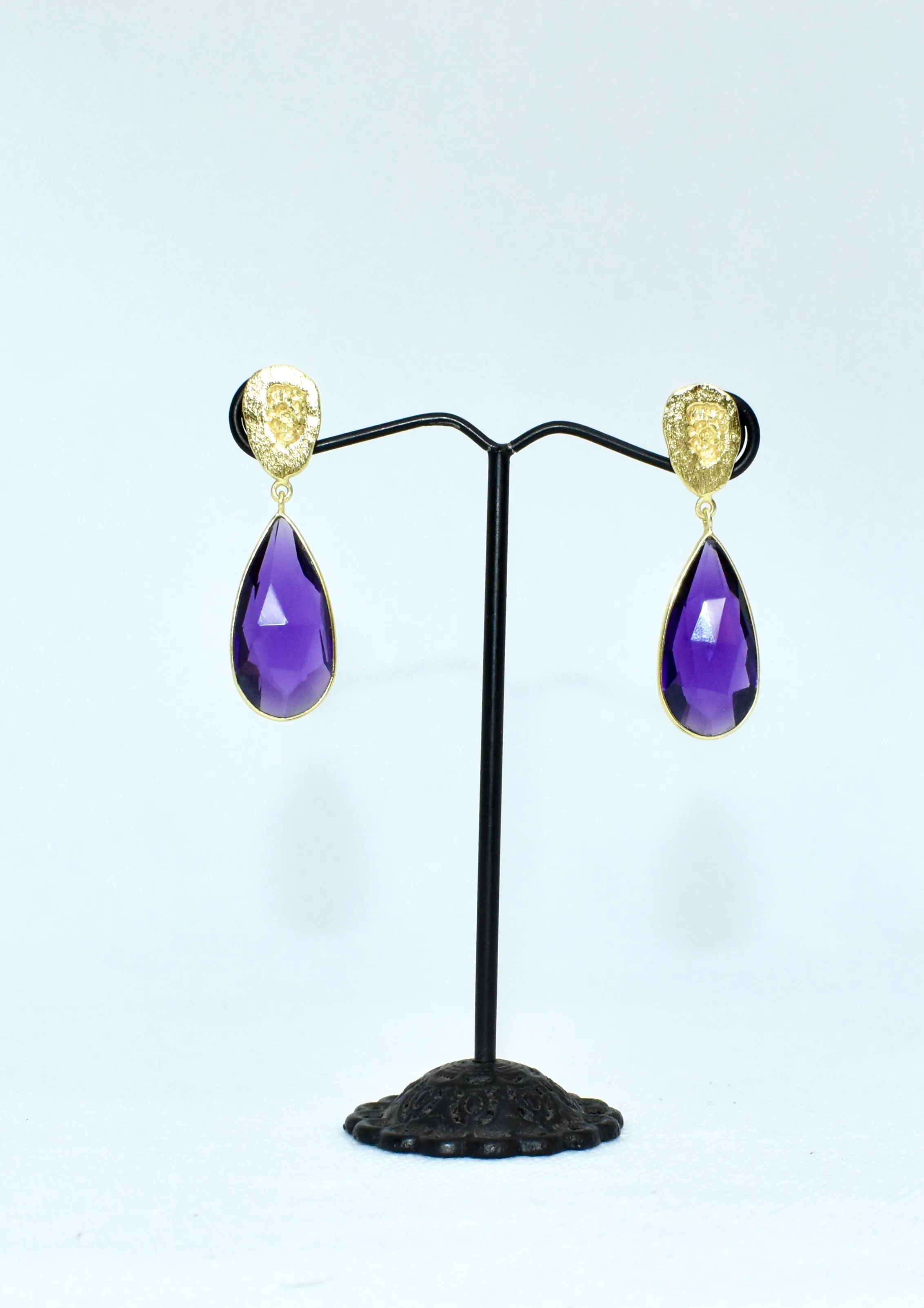 Amethyst & Gold Detail Drop Earrings