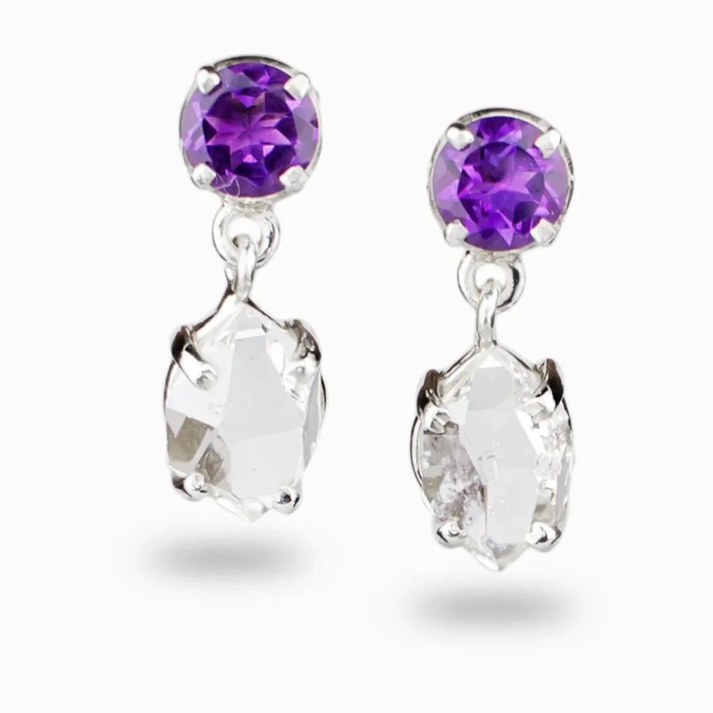 Amethyst & Herkimer Diamond Drop Earrings