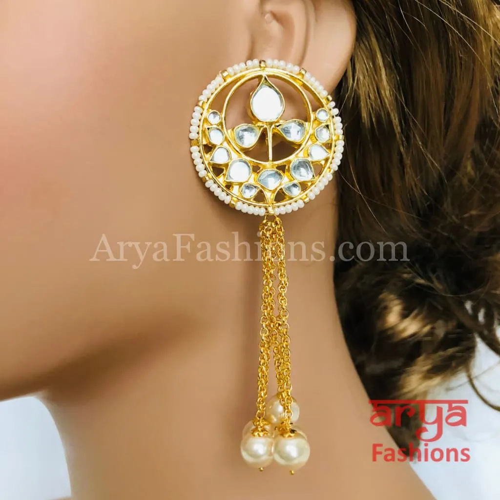 Anaira Golden Pacchi Kundan Bridal Rajwadi Long Earrings