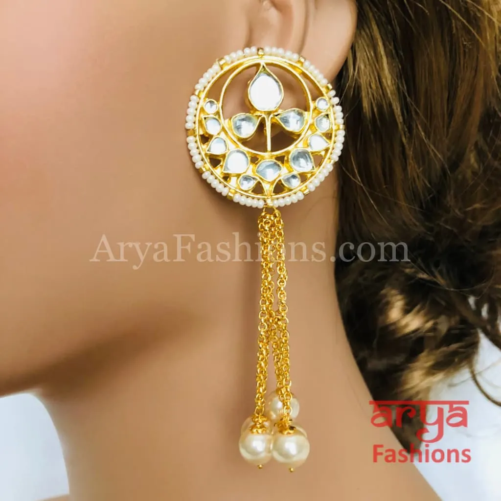 Anaira Golden Pacchi Kundan Bridal Rajwadi Long Earrings