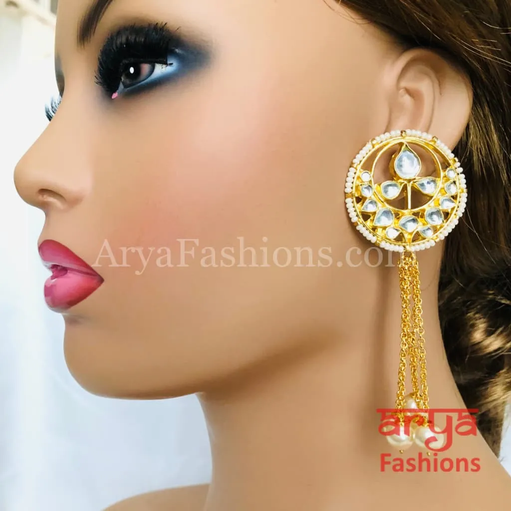 Anaira Golden Pacchi Kundan Bridal Rajwadi Long Earrings