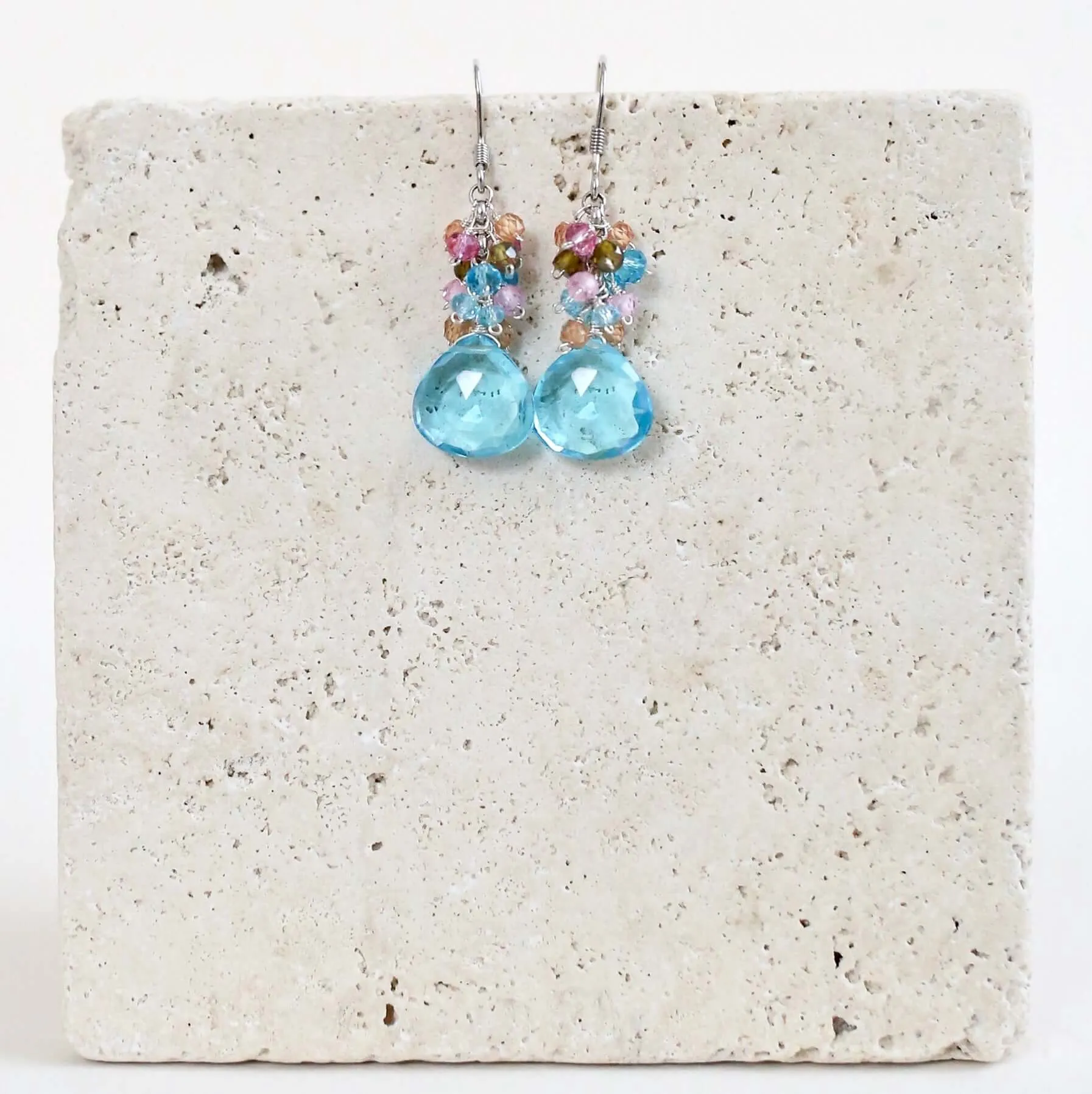 Aqua Blue Quartz Silver Drop Earrings