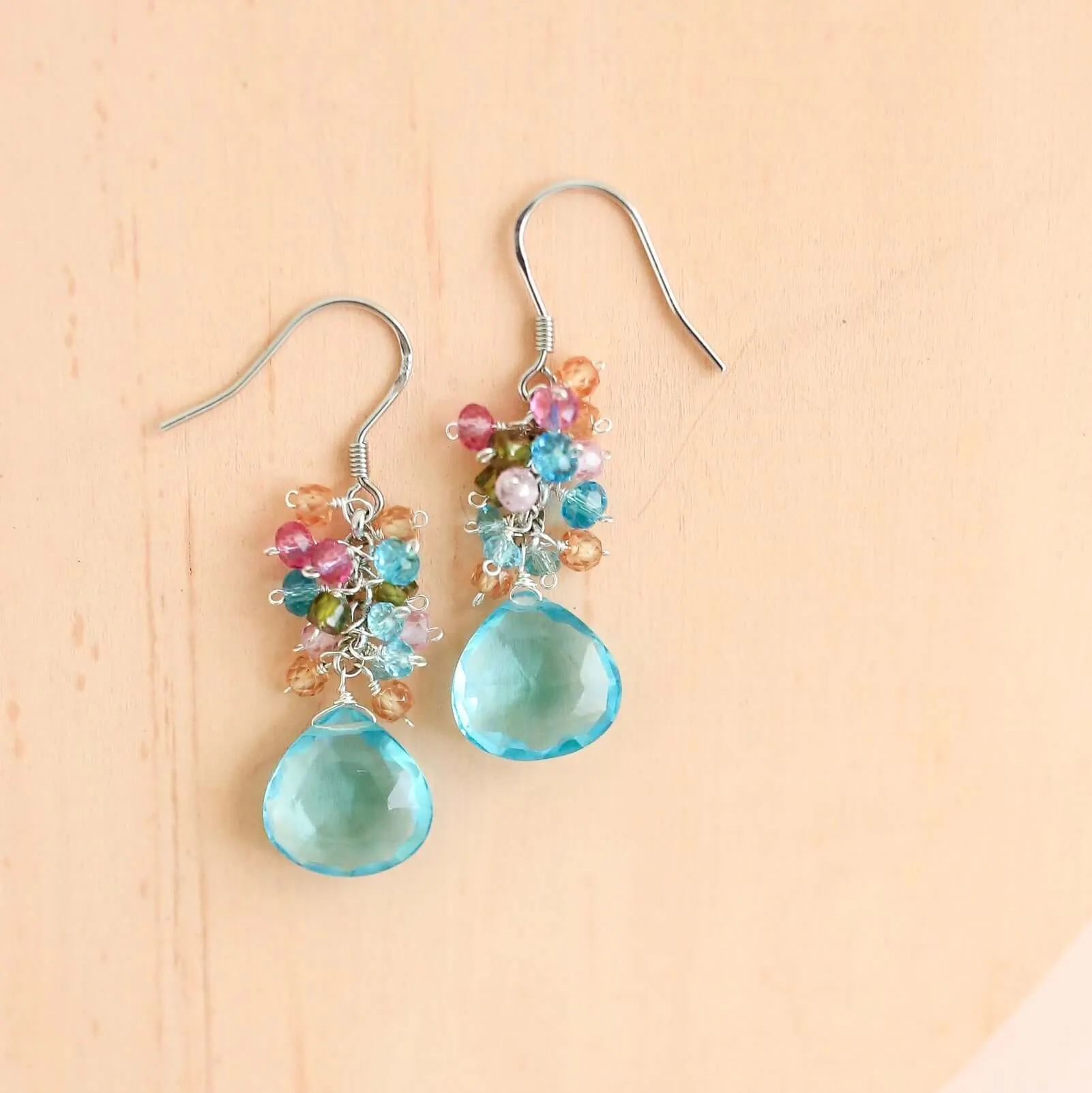 Aqua Blue Quartz Silver Drop Earrings