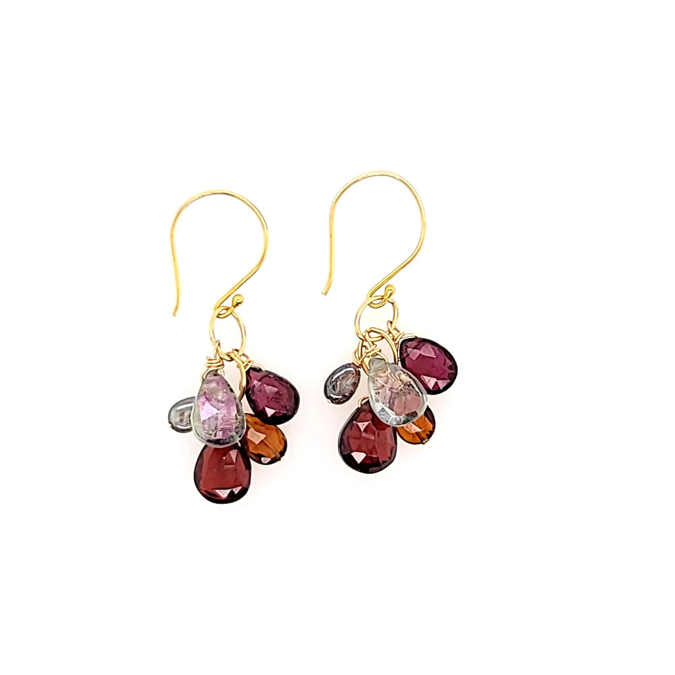 AVF Gold Garnet, Spinel, Topaz, Tahitian Pearl & Tourmaline Cluster Earrings (SI2905)