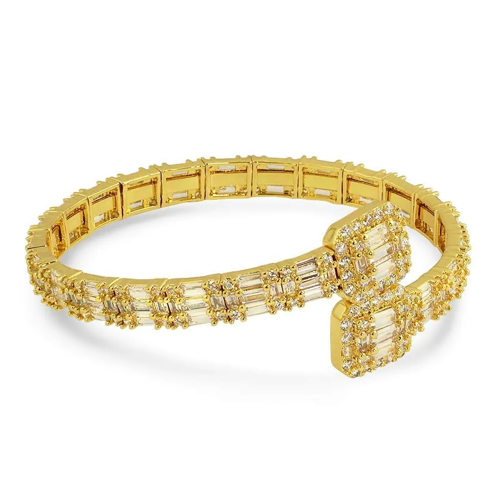 Baguette Cluster Bangle CZ Iced Out Hip Hop Bracelet