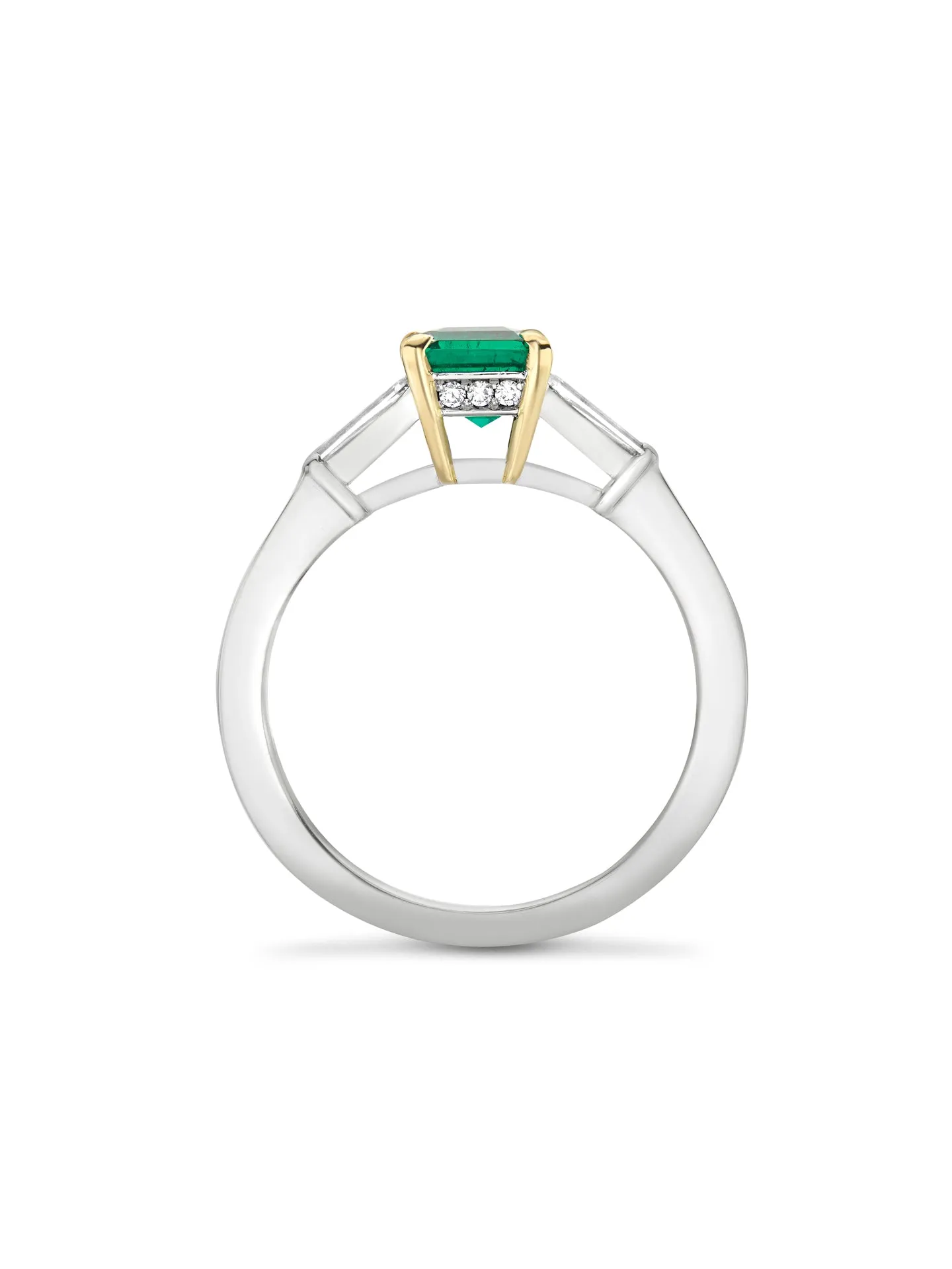 Baguette Octagonal Emerald Platinum Ring