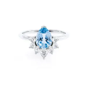 BALLET - Chatham® Pear Aqua Spinel & Diamond Half Halo Tiara Ring 18k White Gold