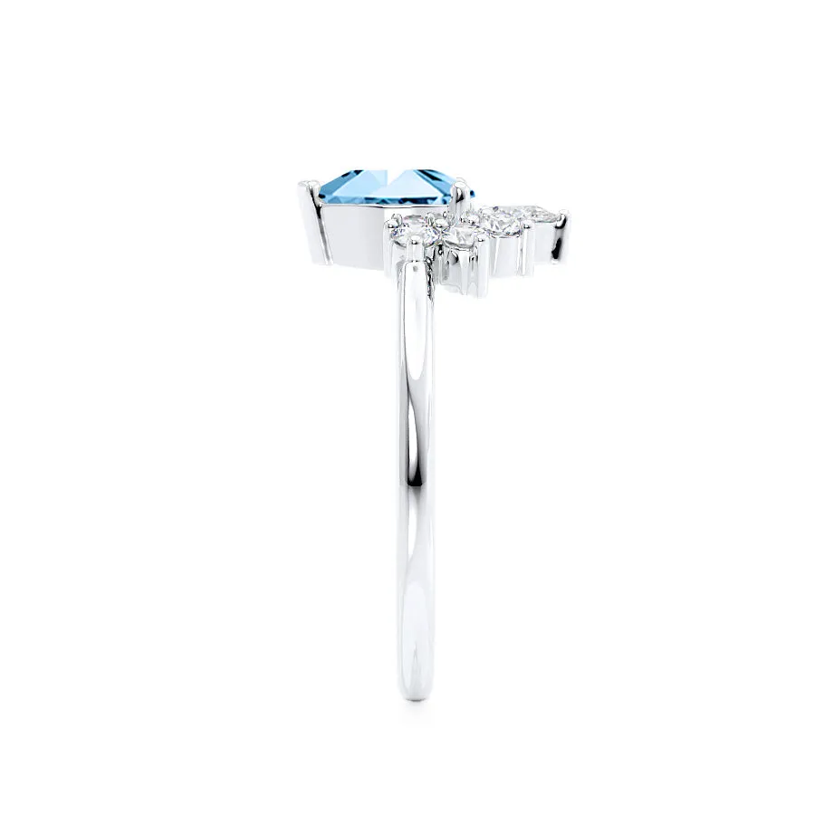 BALLET - Chatham® Pear Aqua Spinel & Diamond Half Halo Tiara Ring 18k White Gold