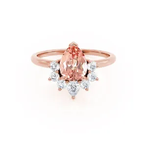 BALLET - Chatham® Pear Champagne Sapphire & Diamond Half Halo Tiara Ring 18k Rose Gold