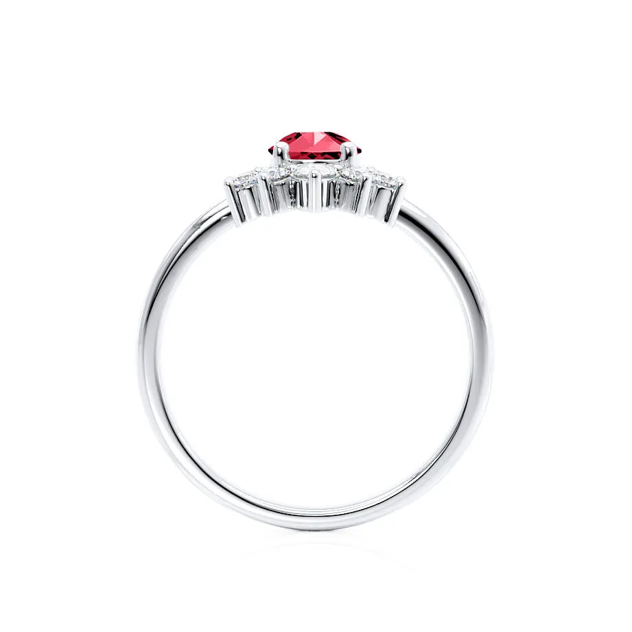 BALLET - Chatham® Pear Ruby & Diamond Half Halo Tiara Ring Platinum 950