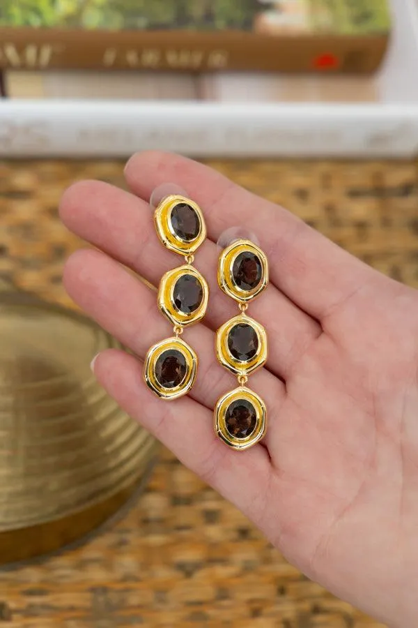 Bamboo Gold & Smoky Quartz Triple Earring