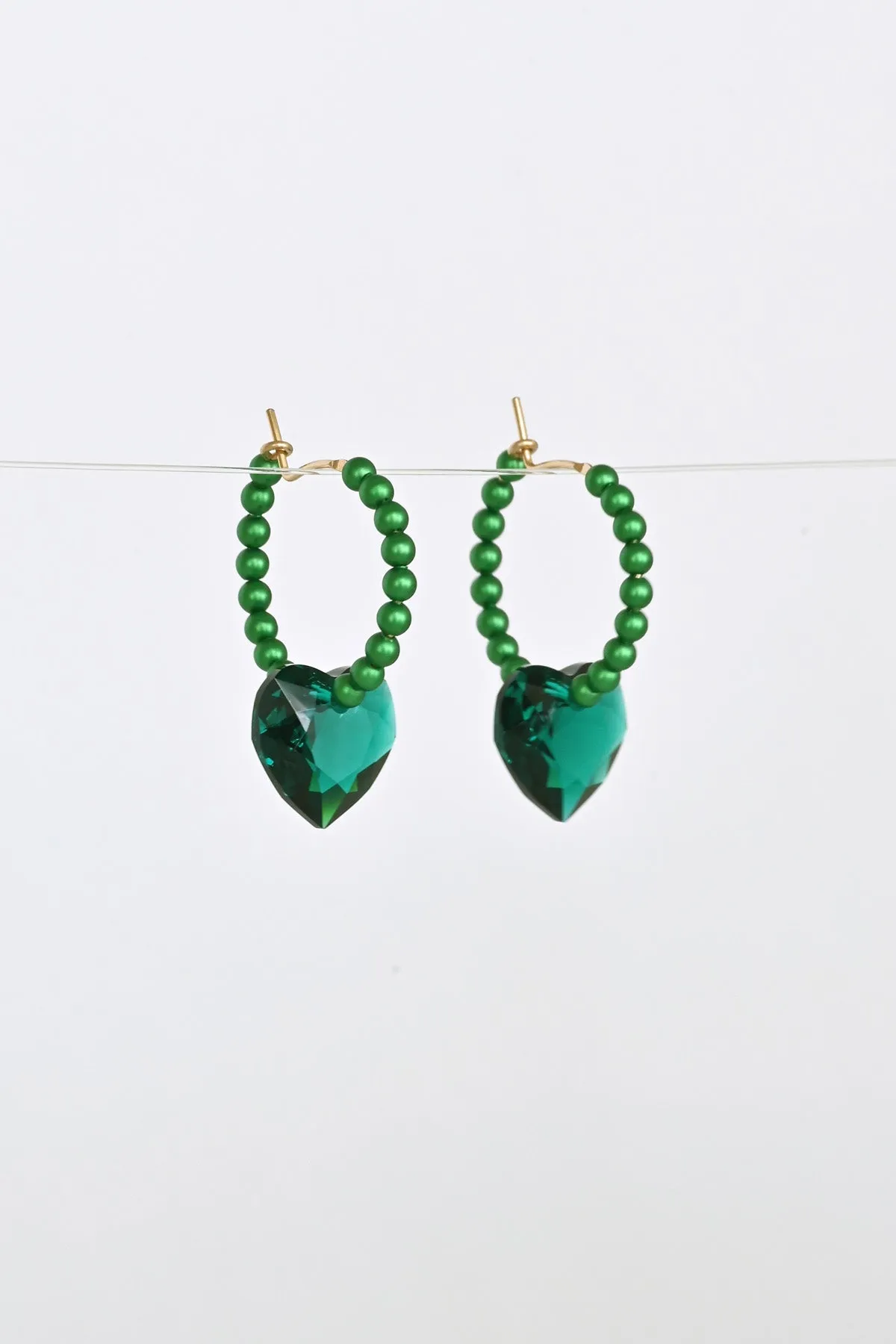 Big Heart Earrings, Emerald