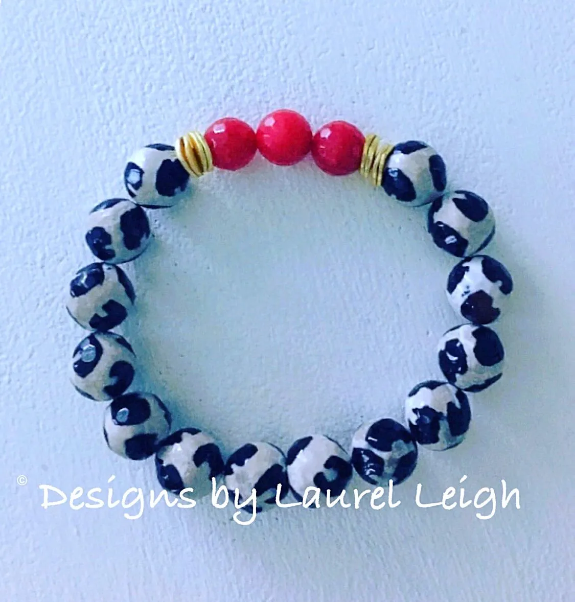 Black, White & Red Tibetan Agate Gemstone Statement Bracelet