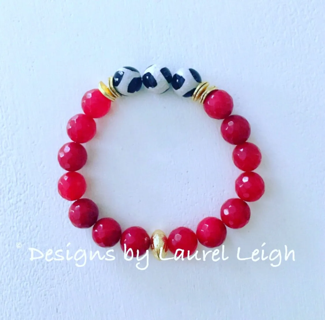 Black, White & Red Tibetan Agate Gemstone Statement Bracelet