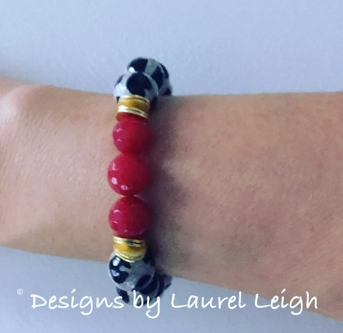 Black, White & Red Tibetan Agate Gemstone Statement Bracelet