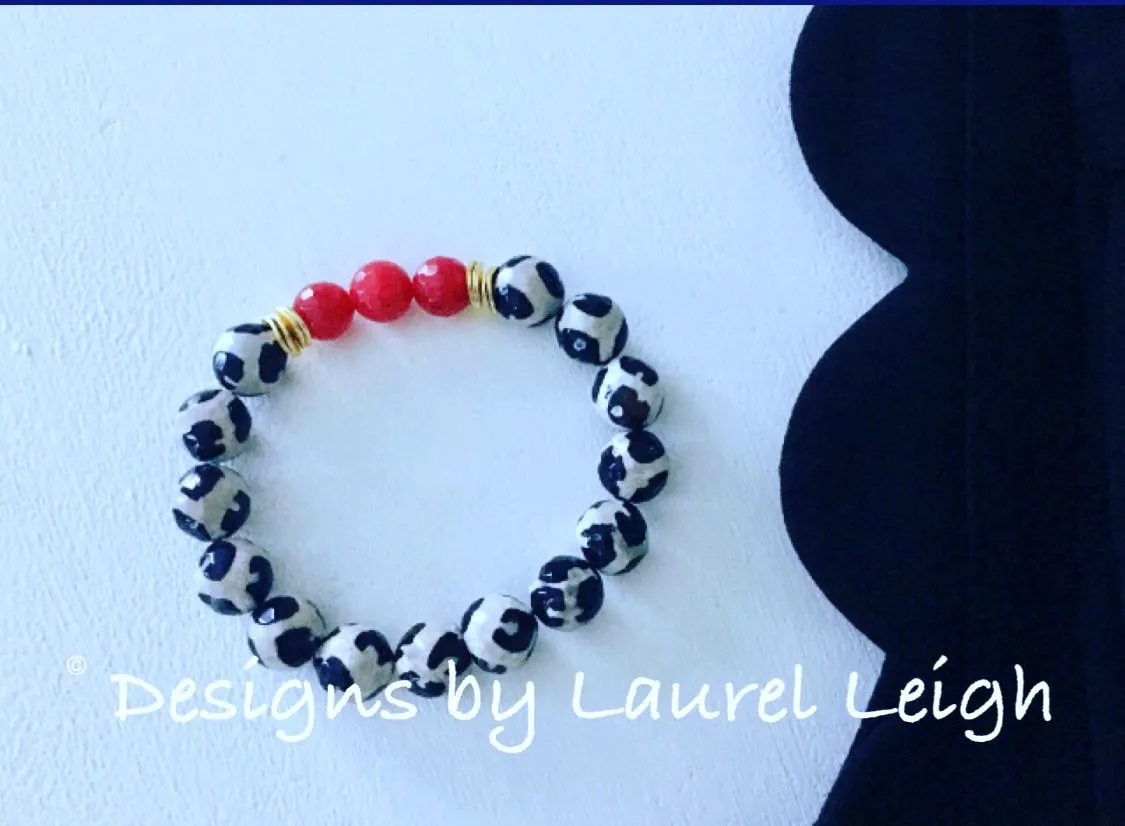 Black, White & Red Tibetan Agate Gemstone Statement Bracelet