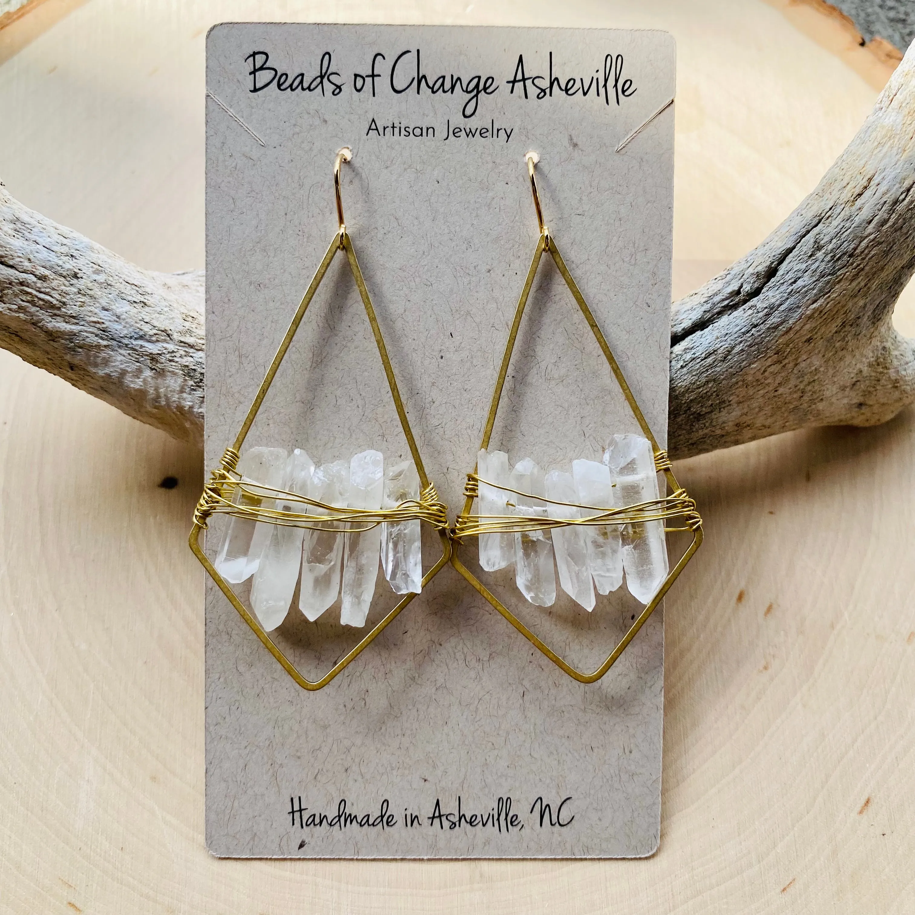 BOCA Large Crystal Quartz Triangle Earrings