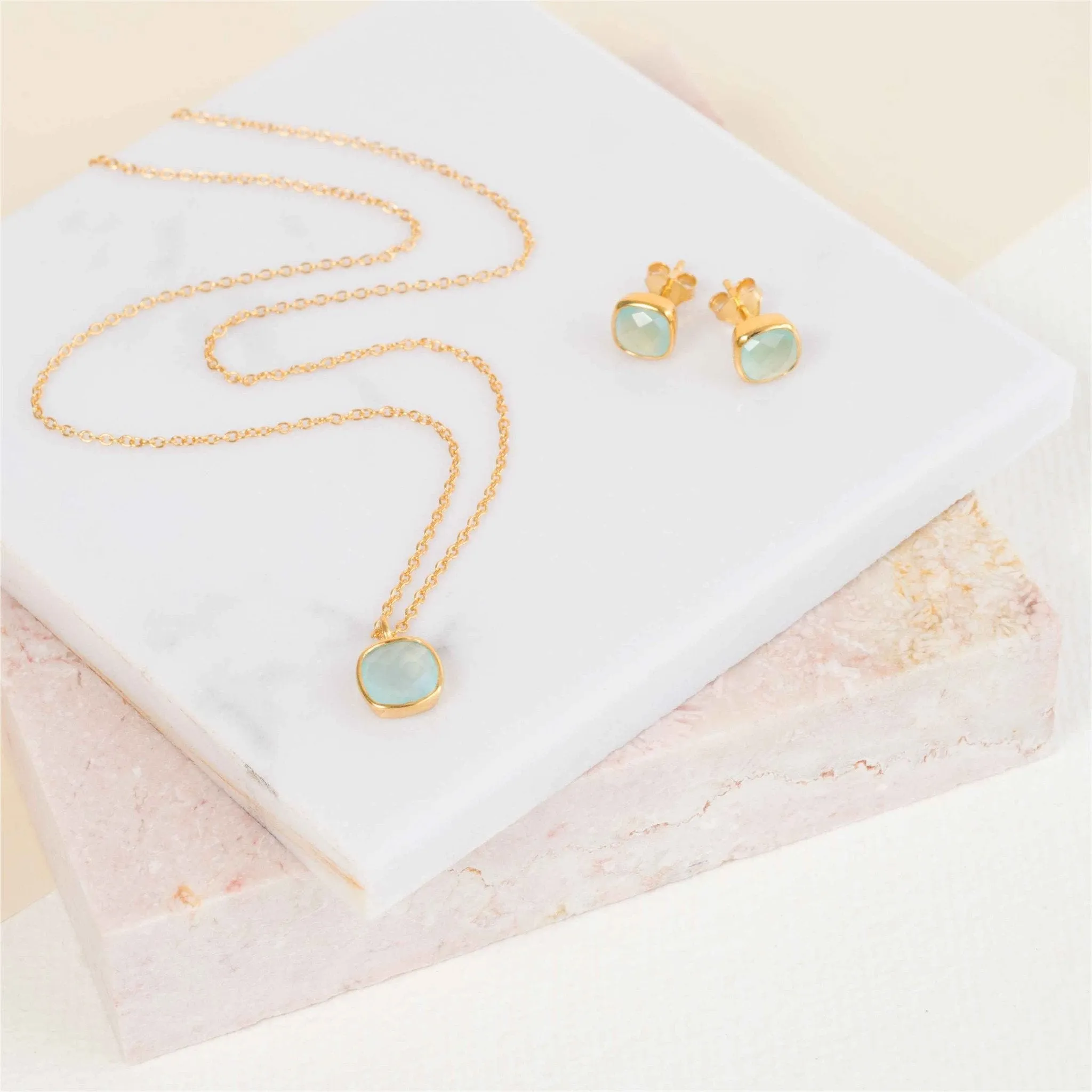 Brooklyn Aqua Chalcedony & Gold Vermeil Necklace