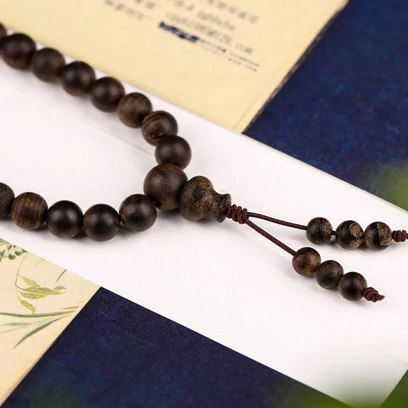 Buddha Stones 108 Mala Beads Indonesia Tarakan Rare Agarwood Cyan Jade Ward Off Evil Spirits Bracelet