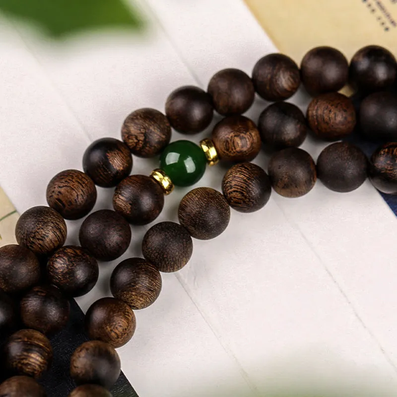 Buddha Stones 108 Mala Beads Indonesia Tarakan Rare Agarwood Cyan Jade Ward Off Evil Spirits Bracelet